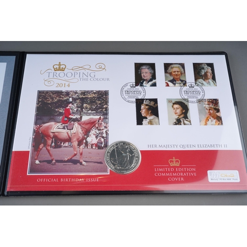 913 - 2014 Trooping The Colour silver Britannia 2 pound coin cover issued by Westminster Collection UK Fir... 