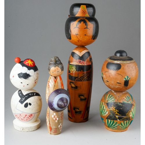 1026 - Four Japanese vintage painted wood Koreshi dolls (4)