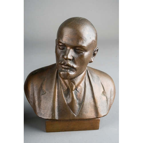 1032 - A bronzed metal bust of Yuri Gagarin and another of Lenin, signed and dated 1985 to reverse (2)