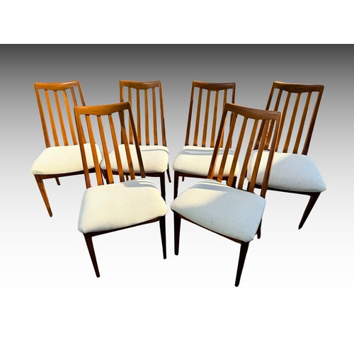 408 - Set of 6 G plan chairs with cream upholstery, original label to base