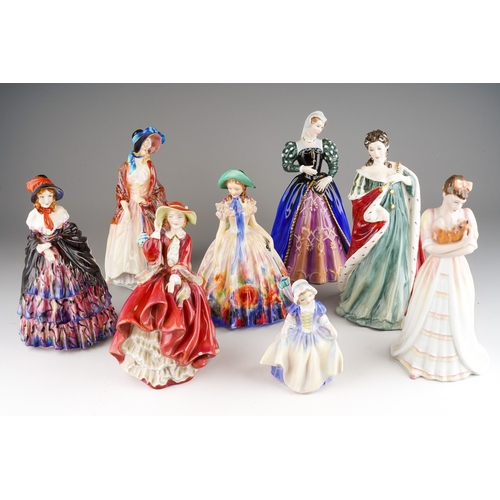 61 - A collection of Royal Doulton figures to include:
1. A Victorian Lady HN726
2. Easter Day HN2039
3. ... 