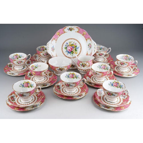 100 - Royal Albert 'Lady Carlyle' pattern tea set comprising of nine teacups and nine saucers, nine side p... 