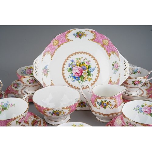 100 - Royal Albert 'Lady Carlyle' pattern tea set comprising of nine teacups and nine saucers, nine side p... 