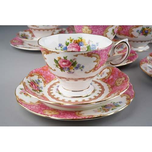 100 - Royal Albert 'Lady Carlyle' pattern tea set comprising of nine teacups and nine saucers, nine side p... 