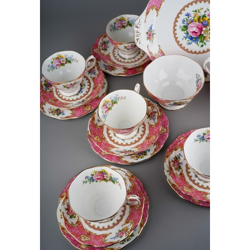 100 - Royal Albert 'Lady Carlyle' pattern tea set comprising of nine teacups and nine saucers, nine side p... 
