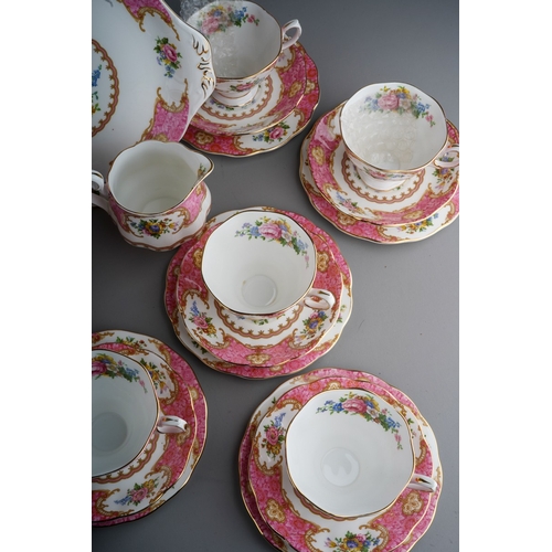 100 - Royal Albert 'Lady Carlyle' pattern tea set comprising of nine teacups and nine saucers, nine side p... 