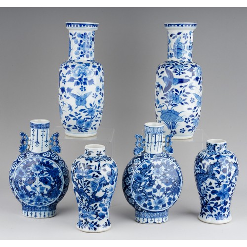 Six  white and blue Chinese porcelain vases