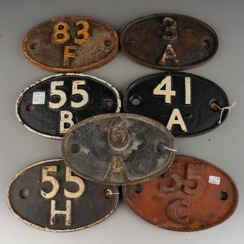 Railway Interest: A collection of seven cast iron shed plates, comprising 83 F, 55 B, 55 H, 3 A, 41 A, 55 C and 6 A (7)