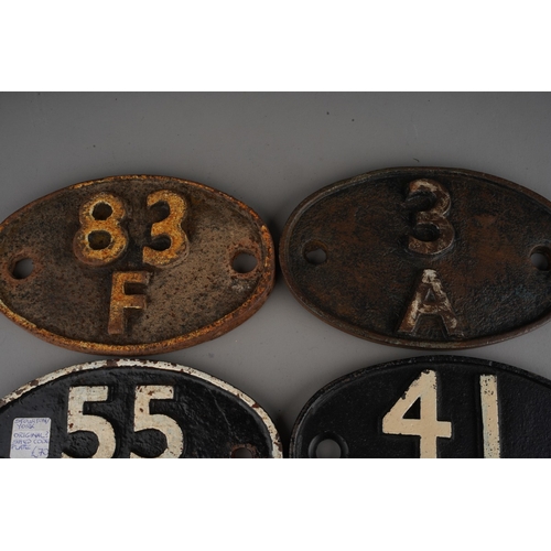 314 - Railway Interest: A collection of seven cast iron shed plates, comprising 83 F, 55 B, 55 H, 3 A, 41 ... 