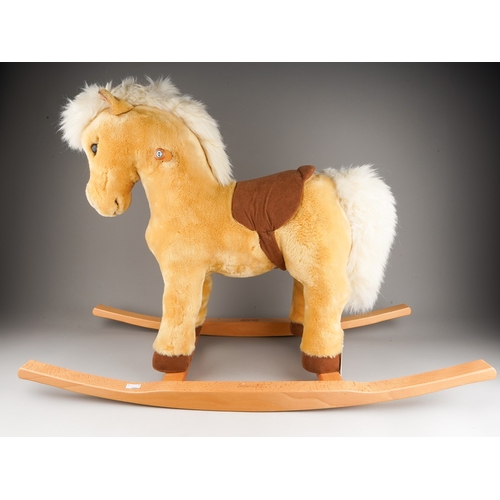 A Modern Steiff Franzi Rocking Horse, blonde plush with button and ...