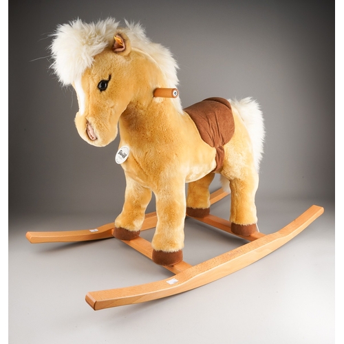A Modern Steiff Franzi Rocking Horse, blonde plush with button and ...