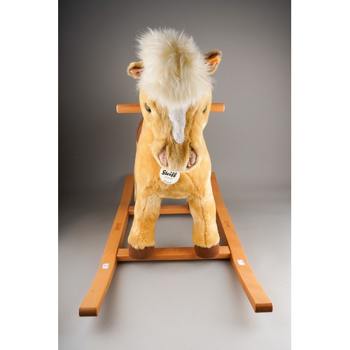 A Modern Steiff Franzi Rocking Horse, blonde plush with button and ...