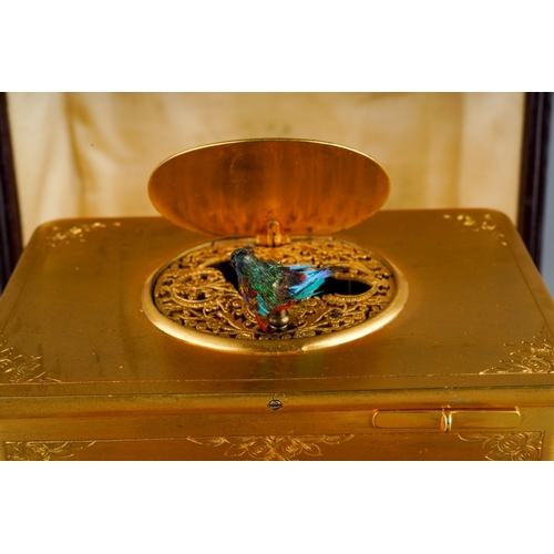 538 - Antique singing bird box in leather casket C. 1910 in date, retailed by Finnegans of Bond Street, Lo... 