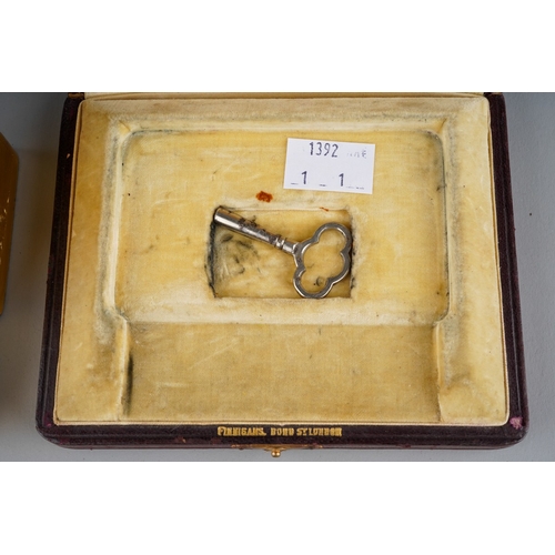 538 - Antique singing bird box in leather casket C. 1910 in date, retailed by Finnegans of Bond Street, Lo... 