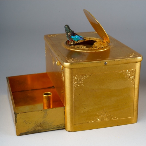 538 - Antique singing bird box in leather casket C. 1910 in date, retailed by Finnegans of Bond Street, Lo... 