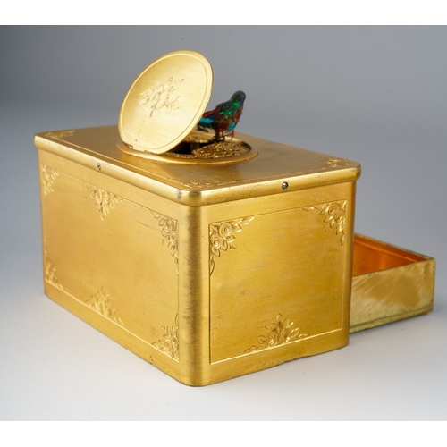538 - Antique singing bird box in leather casket C. 1910 in date, retailed by Finnegans of Bond Street, Lo... 