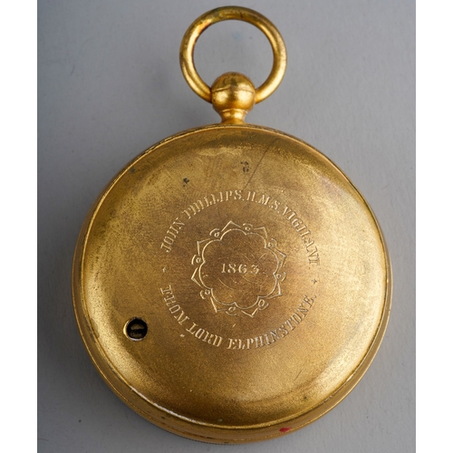 539 - A 19th Century brass cased pocket barometer by Bryson Optician, Edinburgh with silvered dial, the en... 