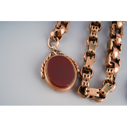 840 - 9ct gold chain with a 9 ct gold agate set fob, gross weight approx. 41.8g
