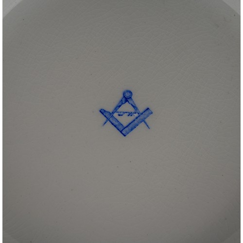 1 - Nine early 20th Century earthenware plates, each with Masonic symbol and a soup bowl., all with vari... 