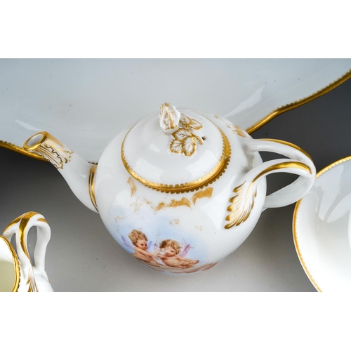 14 - A late 19th Century Royal Copenhagen cabaret set for one, circa 1870-90, comprising oval twin handle... 