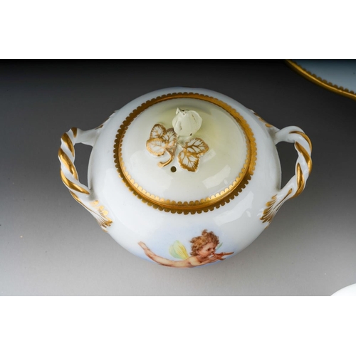 14 - A late 19th Century Royal Copenhagen cabaret set for one, circa 1870-90, comprising oval twin handle... 