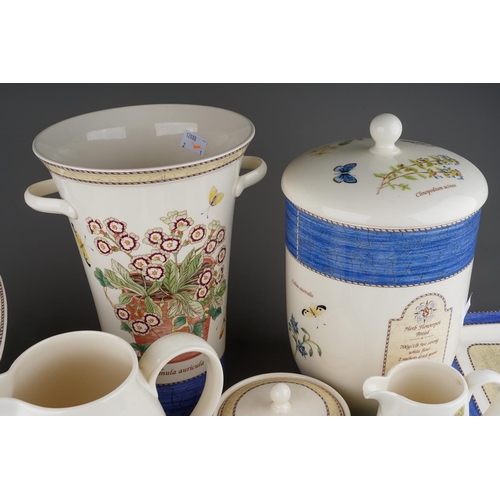 18 - A collection of Wedgwood Sarah's garden pattern Queen's Ware, comprising a storage jar and cover, gr... 