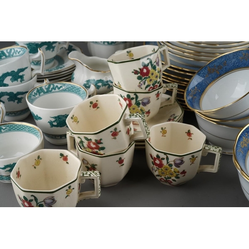 24 - 12 place setting Tuscan blue and gold tea set together with 6 Royal Doulton coffee cans and 5 saucer... 