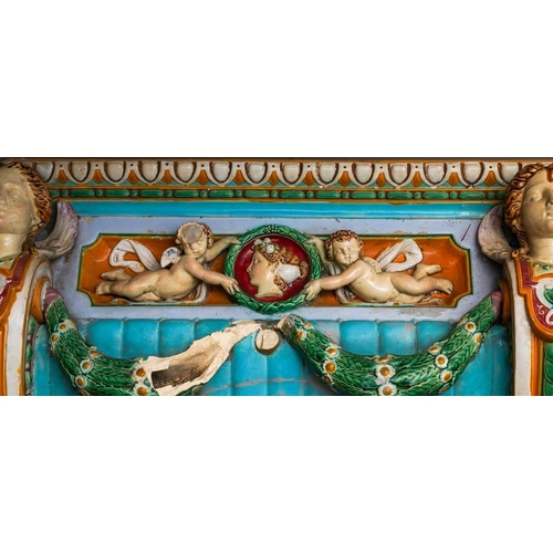 25 - A large English Majolica probably Minton plant trough fragment comprising a front or back panel pane... 