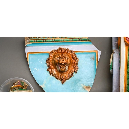 25 - A large English Majolica probably Minton plant trough fragment comprising a front or back panel pane... 