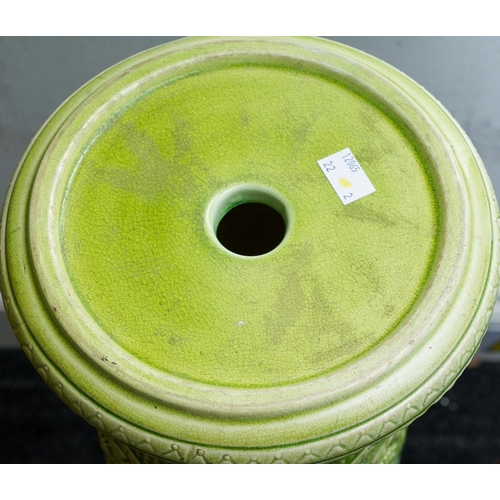26 - A late Victorian Burmantofts green glaze jardiniere pedestal, relief moulded with sunflowers and geo... 