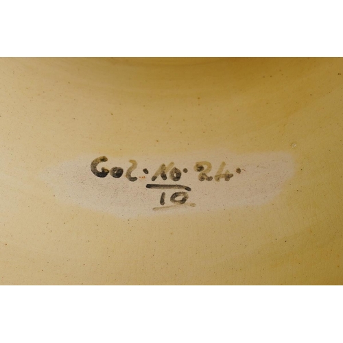 26 - A late Victorian Burmantofts green glaze jardiniere pedestal, relief moulded with sunflowers and geo... 