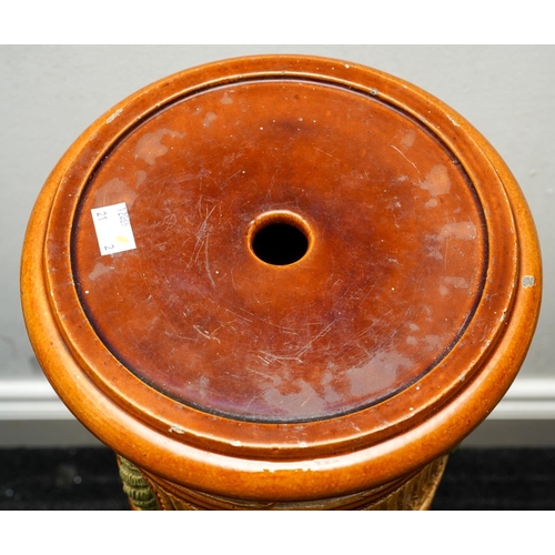 27 - A Burmantofts Faience pedestal decorated with flowers and stylised shells within incised panels, imp... 