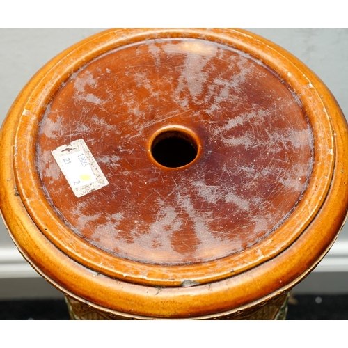 27 - A Burmantofts Faience pedestal decorated with flowers and stylised shells within incised panels, imp... 