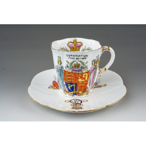 29 - A Wileman Foley China Edward VII Coronation 1902 coffee cup and saucer, printed marks (2)