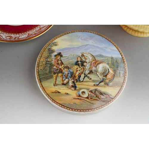 30 - A collection of English ceramics to include: a 19th Century painted plaque depicting a fisherman, fr... 