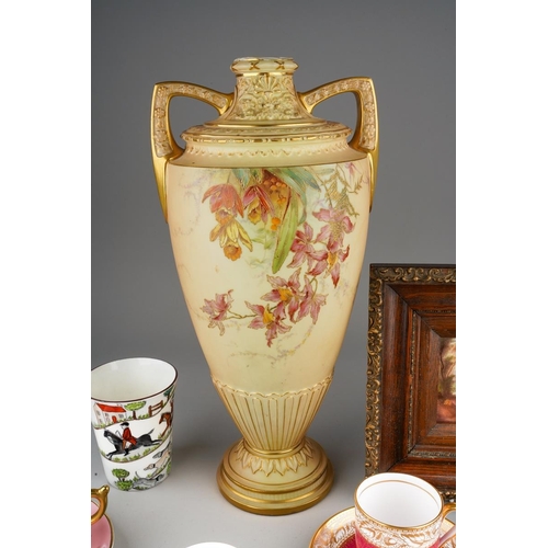 30 - A collection of English ceramics to include: a 19th Century painted plaque depicting a fisherman, fr... 