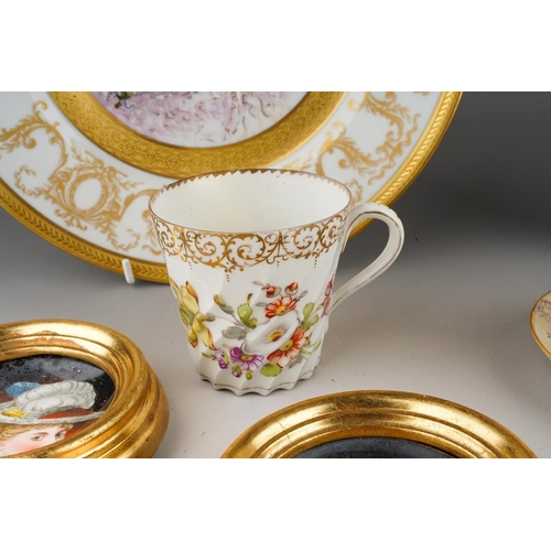 32 - A Continental cabinet plate decorated with 18th Century pastoral scene after Francois Boucher, gilt ... 