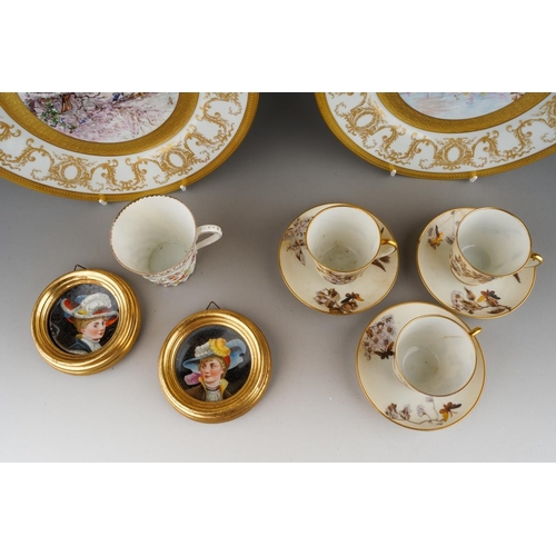 32 - A Continental cabinet plate decorated with 18th Century pastoral scene after Francois Boucher, gilt ... 