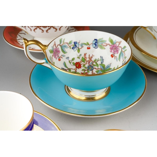 34 - A handpainted Brookdale coffee cup and saucer decorated with fruit and cobalt borders, signed J Mott... 