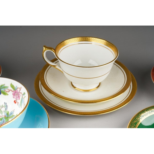 34 - A handpainted Brookdale coffee cup and saucer decorated with fruit and cobalt borders, signed J Mott... 