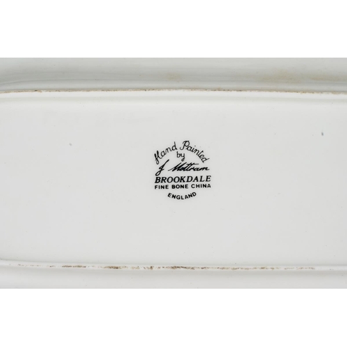 34 - A handpainted Brookdale coffee cup and saucer decorated with fruit and cobalt borders, signed J Mott... 