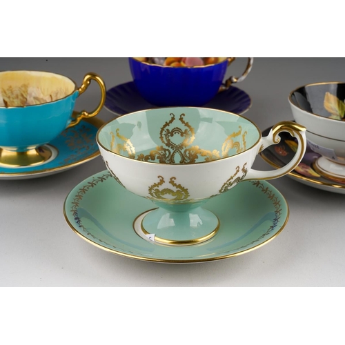 35 - Four Aynsley cups and saucers to include: pattern no 2832, gilt scrolls on turquoise ground with Aut... 