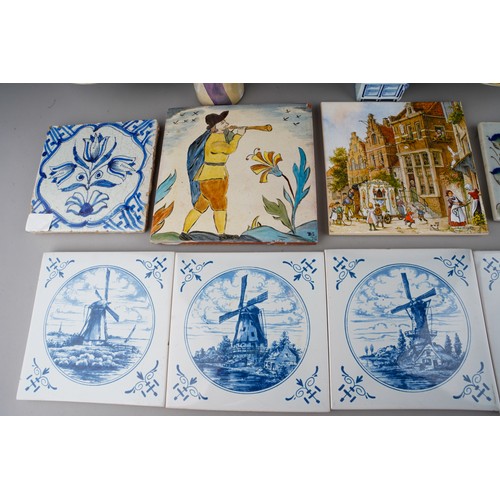38 - A collection of 20th century ceramics and assorted tiles, two studio pottery iridescent glaze items,... 