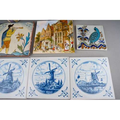 38 - A collection of 20th century ceramics and assorted tiles, two studio pottery iridescent glaze items,... 