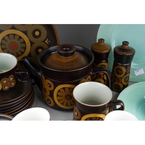 45 - A collection of Denby pottery Arabesque pattern to include teapot, six cups and saucers, 6 various s... 