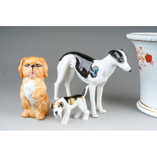 53 - Three Royal Crown Derby dog figures, comprising a Pekinese, a Greyhound (s.d. to tail) and a rough c... 