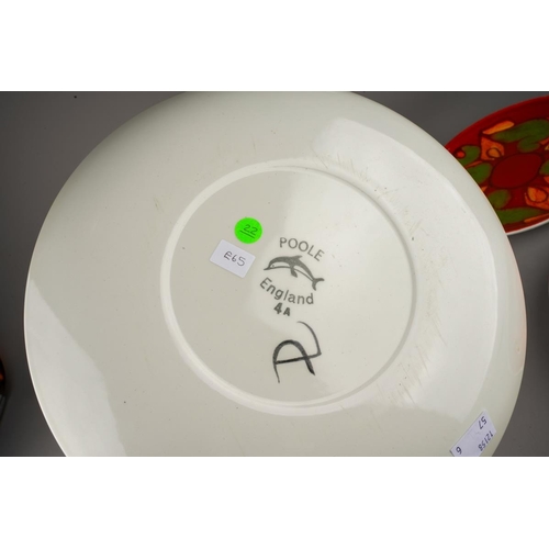 55 - Six Poole Pottery plates from the Delphis range to include five 3A or 3 and one 4., factory stamps, ... 