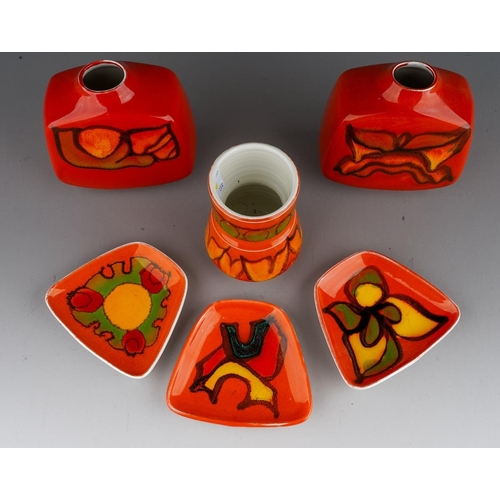 57 - Two Poole Pottery Delphis shape no 35 vases, one stamped with artist's initials and numbered togethe... 