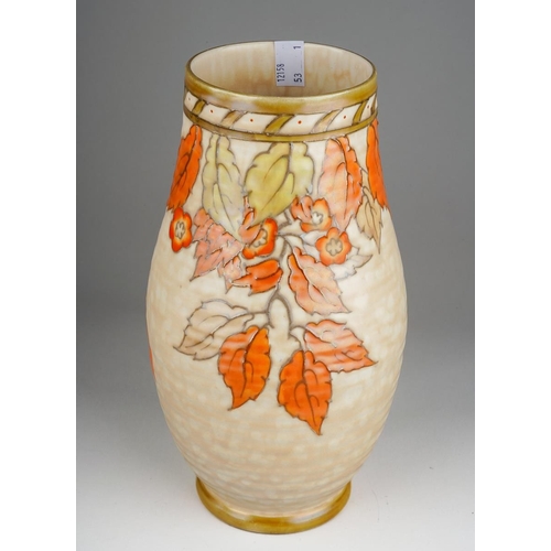 59 - A Crown Ducal Charlotte Rhead Autumn leaf ridged vase 4921, factory stamp, incised and painted marks... 