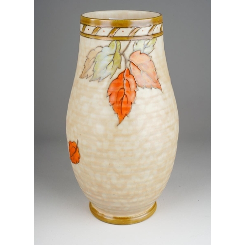 59 - A Crown Ducal Charlotte Rhead Autumn leaf ridged vase 4921, factory stamp, incised and painted marks... 